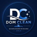 DomClean Gebäudereinigung Köln – rundes Logo mit DC-Monogramm, Welle und Kölner Silhouette